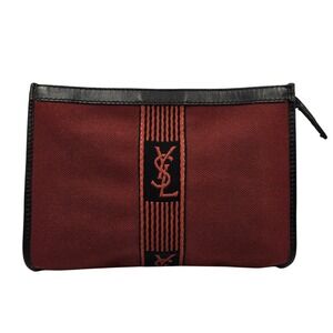 Vintage Yves Saint Laurent YSL Burgundy Canvas Leather Trim Clutch Bag France